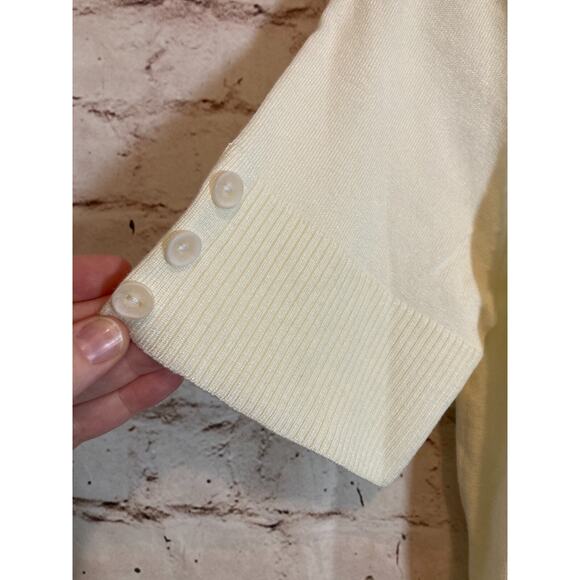 Lana Lee Sweater Womens Medium Cream Short Sleeve Santana Knit Button‎ Detail - Picture 10 of 11